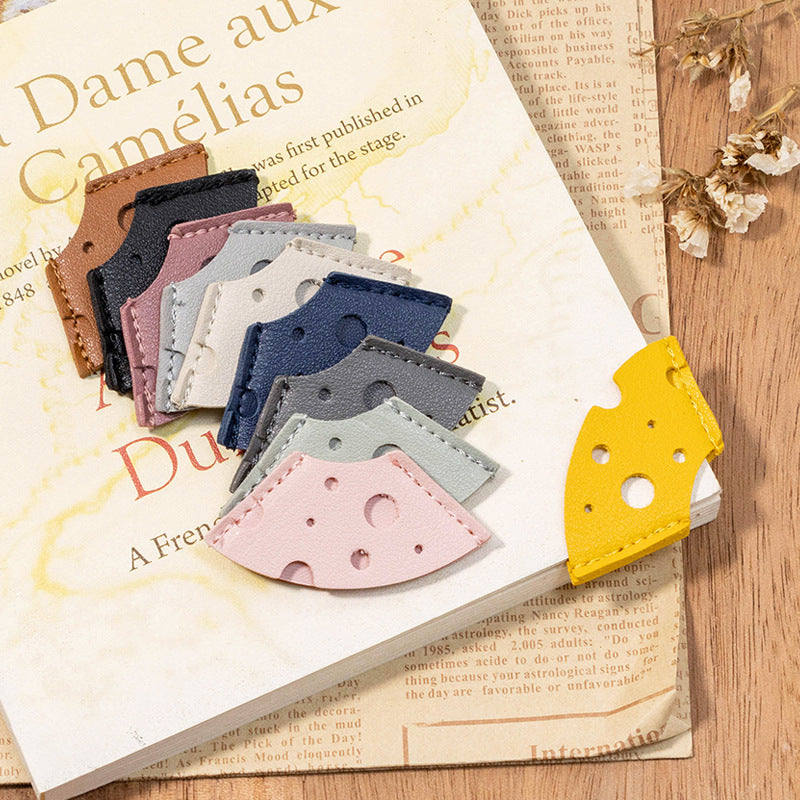 Wholesale Creative Leather Bookmark Cheese PU Leather Book Page Holder Solid Color Business Student Book Label